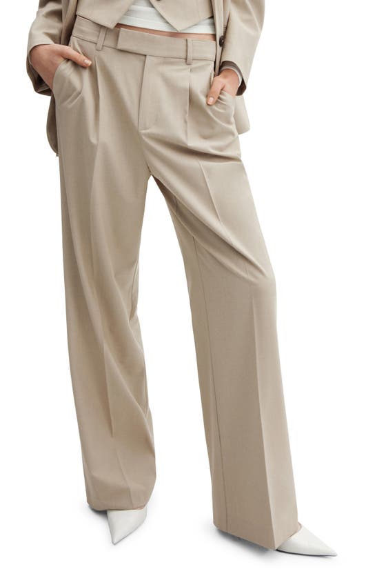 Shop Mango Pleat Front Wide Leg Suit Pants In Beige