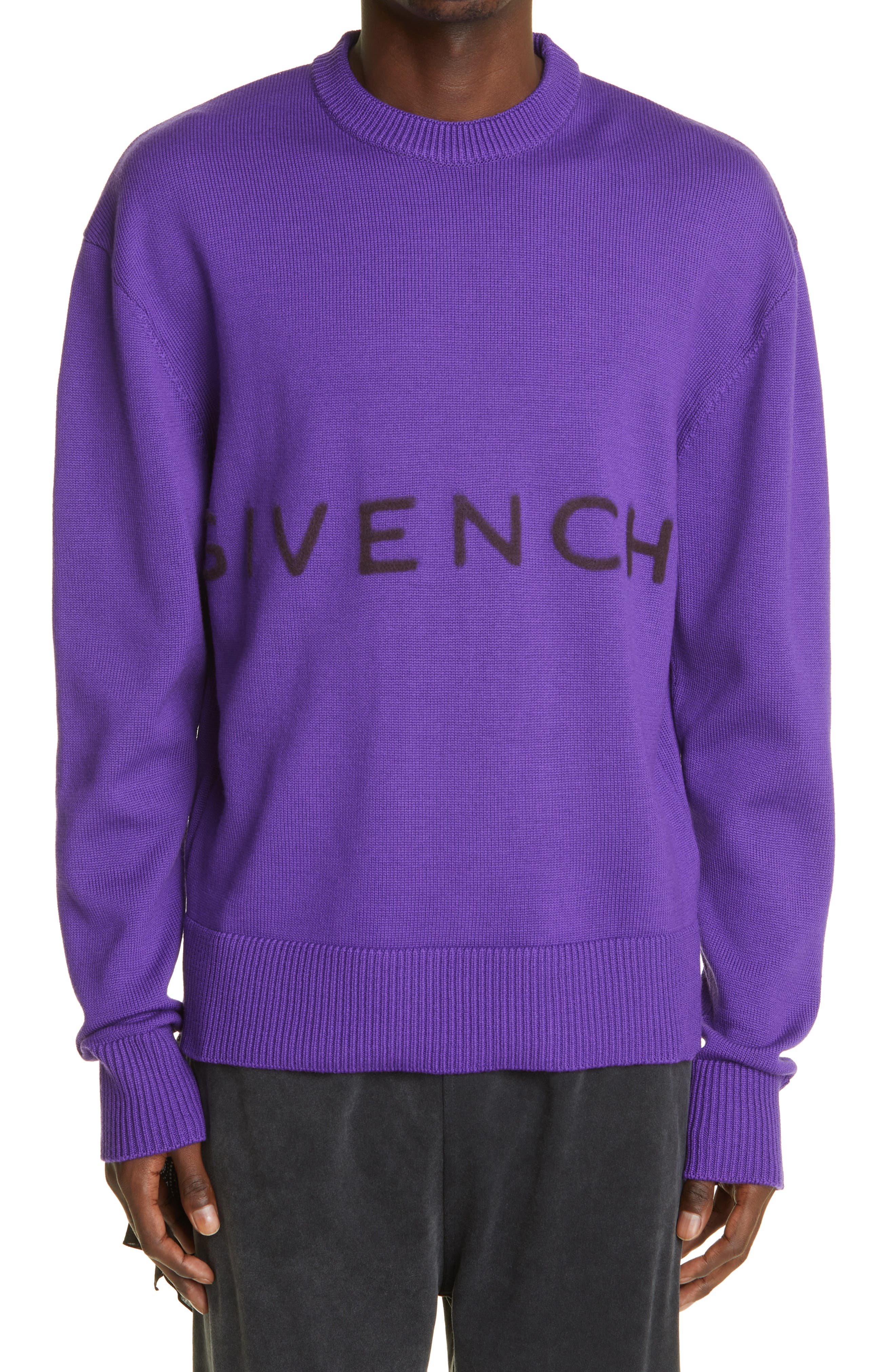 Givenchy Tufted Logo Wool Sweater in Purple