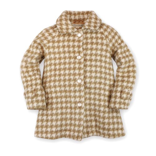 Shop Hope & Henry Girls' Bow Cuff Swing Coat, Kids In Tan Houndstooth