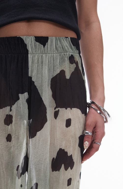 Shop Topshop Cow Print Semisheer Wide Leg Crinkle Pants In Beige Multi