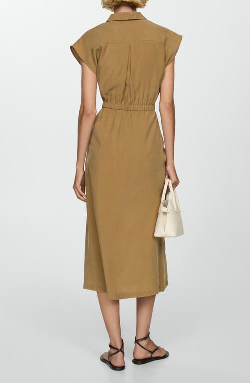 Mango Button Midi Dress In Medium Brown