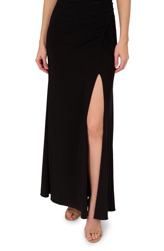 Shop Adrianna Papell Pleated Cap Sleeve Gown In Black/ Ivory