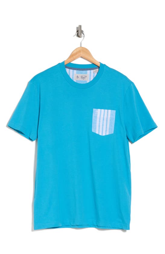 Shop Original Penguin Cotton Jersey Chest Pocket T-shirt In Blue Moon