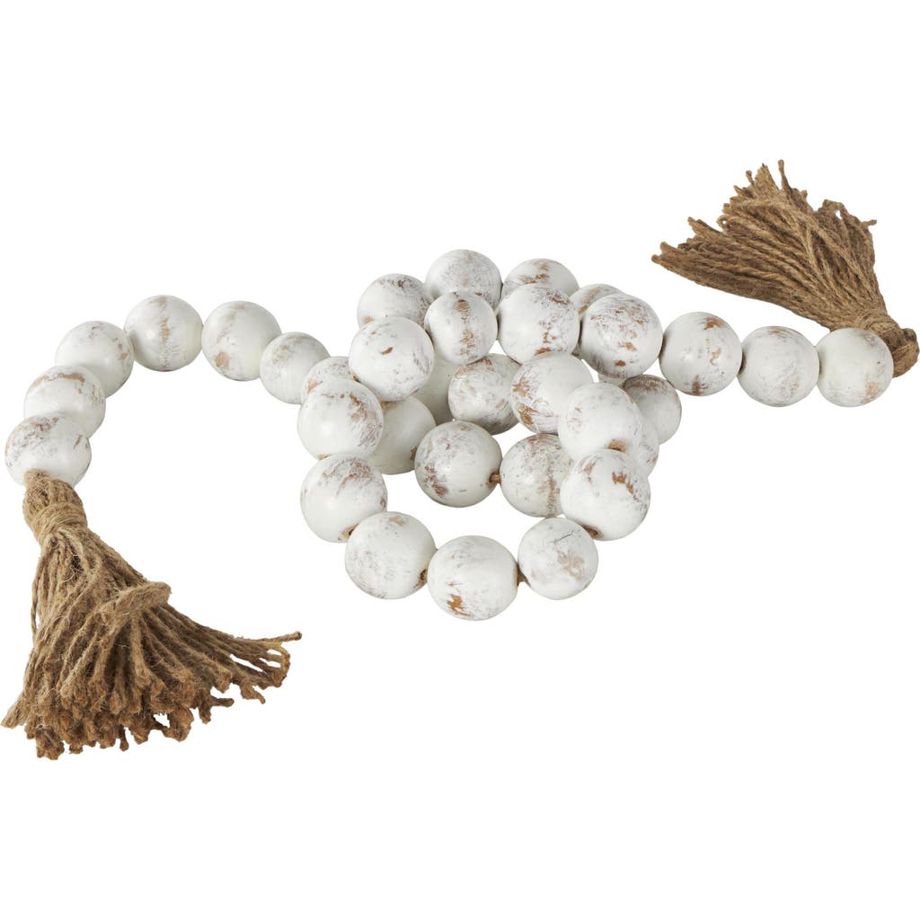 Willow Row Bohemian Wood Beaded Tassel Garland In Cream