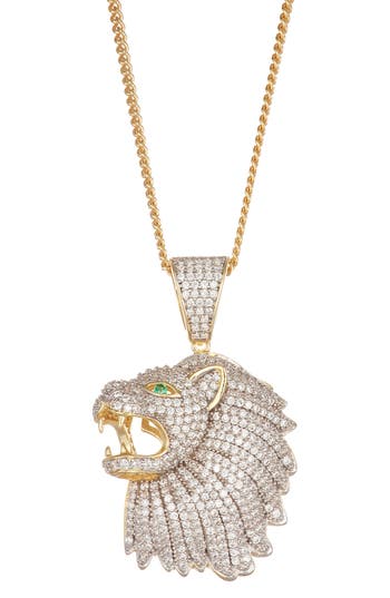 Shop Fzn Cubic Zirconia Lion Pendant Necklace In Yellow