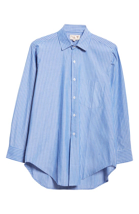 Shop Mille Sofia Long Sleeve Burnout Lace Button-up Shirt In Harbor Stripe