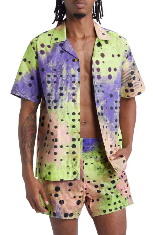 Saturdays NYC Canty Dots Short Sleeve Camp Shirt in Forest Shade