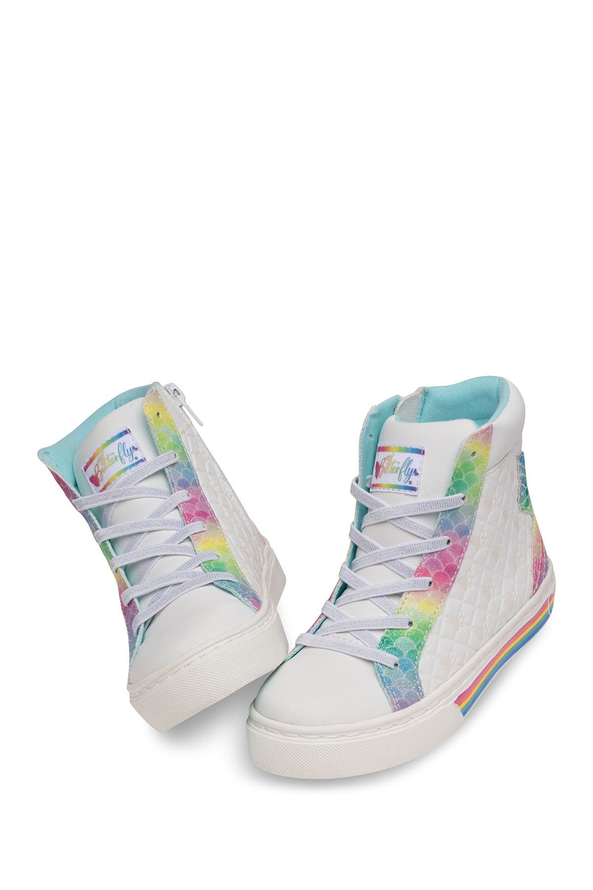 My Butterfly Kids' Flytop High Top Sneaker In White/rainbow