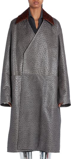 Ostrich Embossed Leather Belted Coat