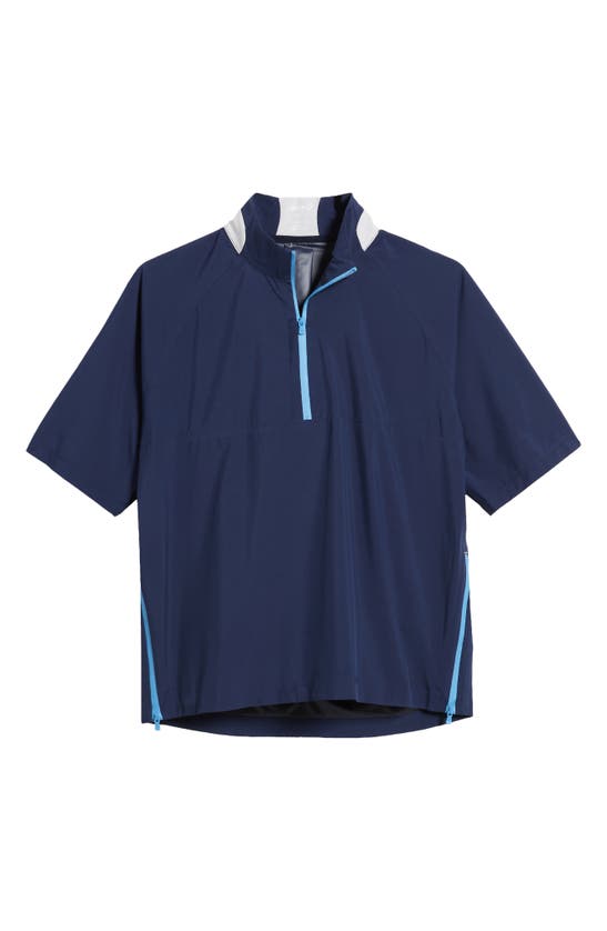Shop Johnnie-o Stealth Stowable Short Sleeve Pullover Rain Jacket In Navy