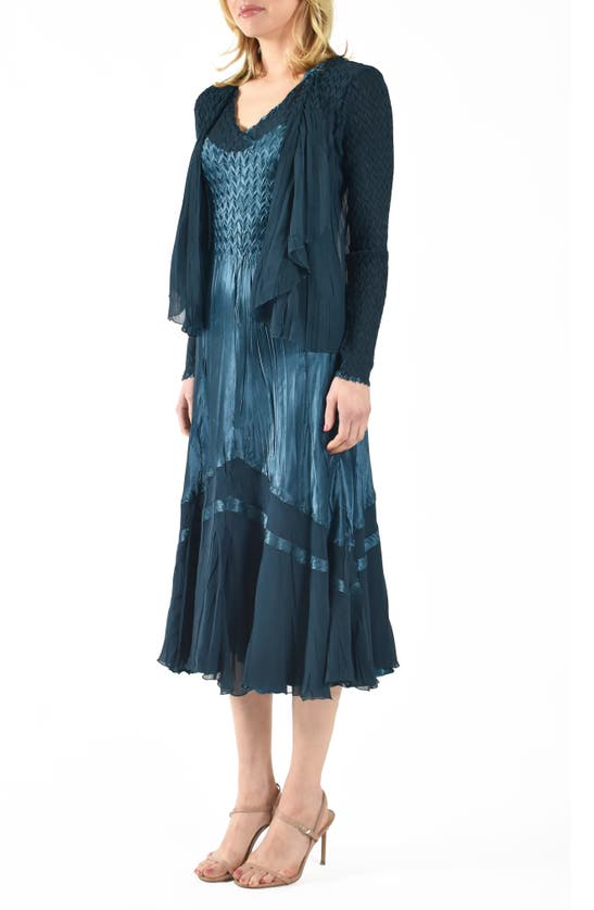 Shop Komarov Charmeuse & Chiffon Dress With Jacket In Mediterranean