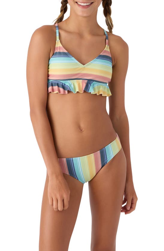 O'neill Kids' Beach Bound Stripe Two-piece Swimsuit In Yellow Multi Colored