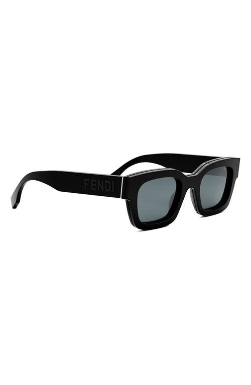 Shop Fendi ' Signature 50mm Rectangular Sunglasses In Shiny Black/blue