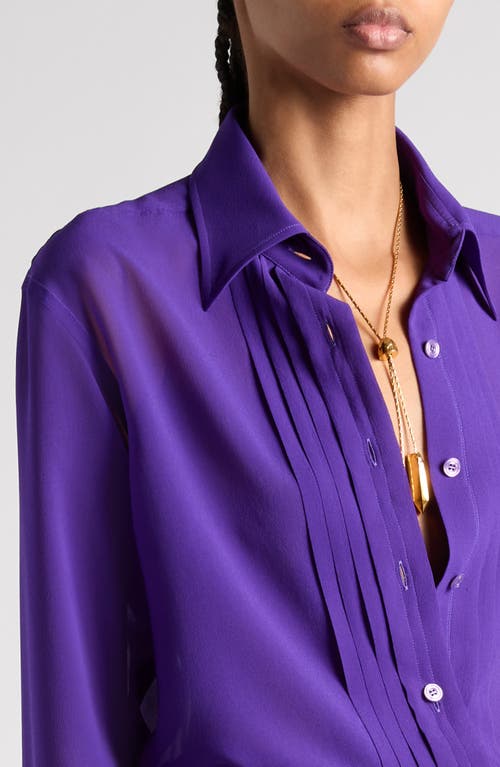 Shop Tom Ford Pleated Silk Georgette Button-up Shirt In Bright Purple