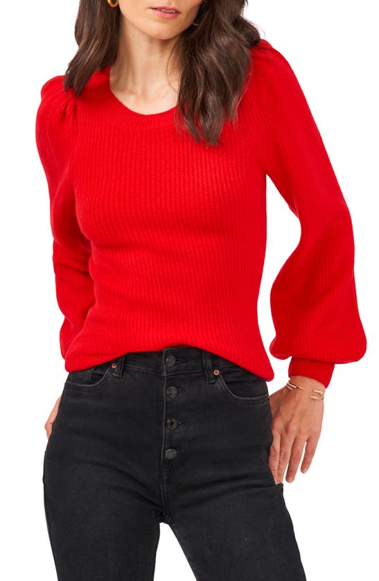 1.state Balloon Sleeve Crewneck Rib Sweater In Bright Cherry