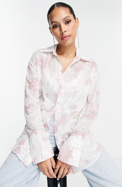 ASOS DESIGN Tie Dye Sequin Button-Up Shirt in Pink