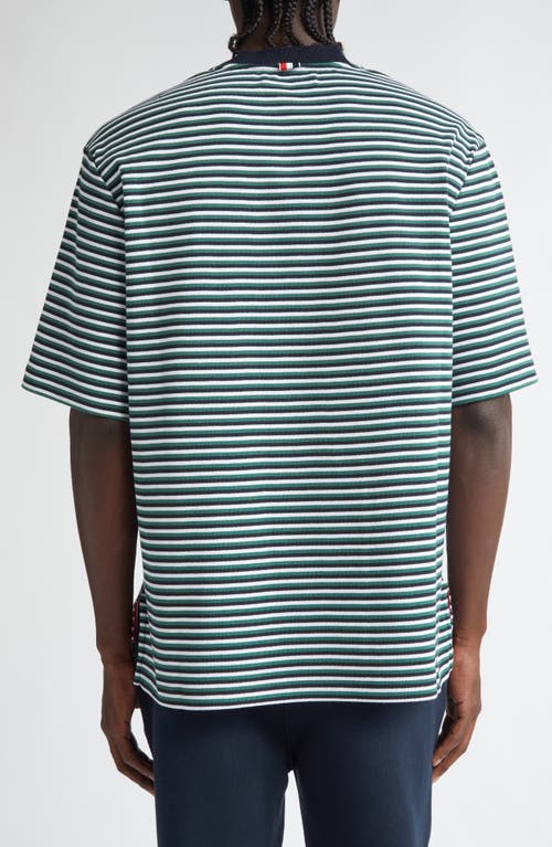 Shop Thom Browne Oversize Stripe High-low Hem Cotton T-shirt In Navy/green/white