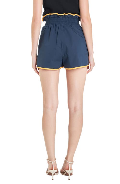 Shop English Factory Contrast Paperbag Cotton Shorts In Navy