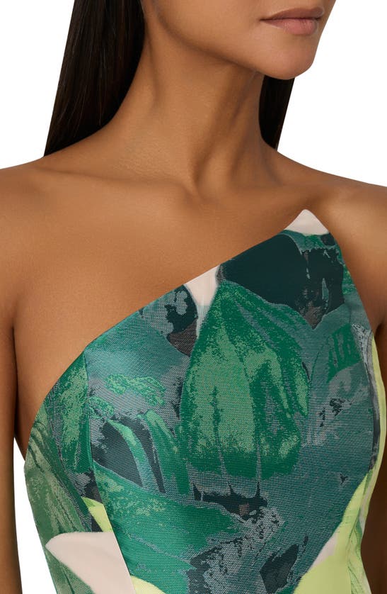Shop Milly Tropical Forest Jacquard Strapless Midi Dress In Green Multi