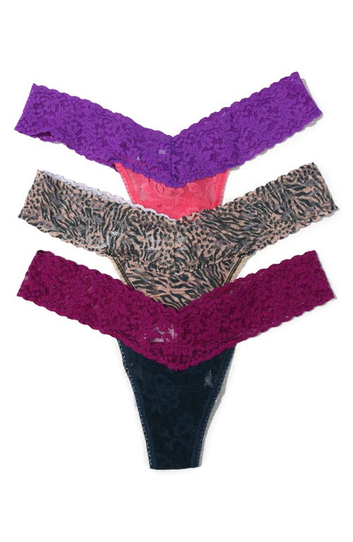 Shop Hanky Panky Low Rise Lace Thongs In Purple/animal Print/burgundy