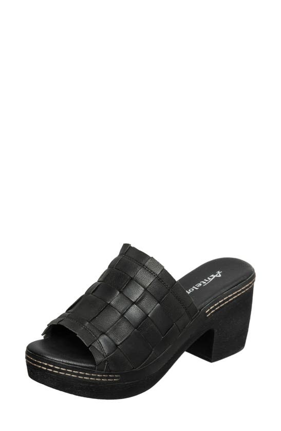Shop Antelope Tamia Weave Slide Sandal In Black Leather