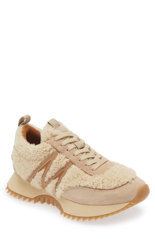 Moncler Pacey Shearling-trimmed Leather Sneakers In Beige
