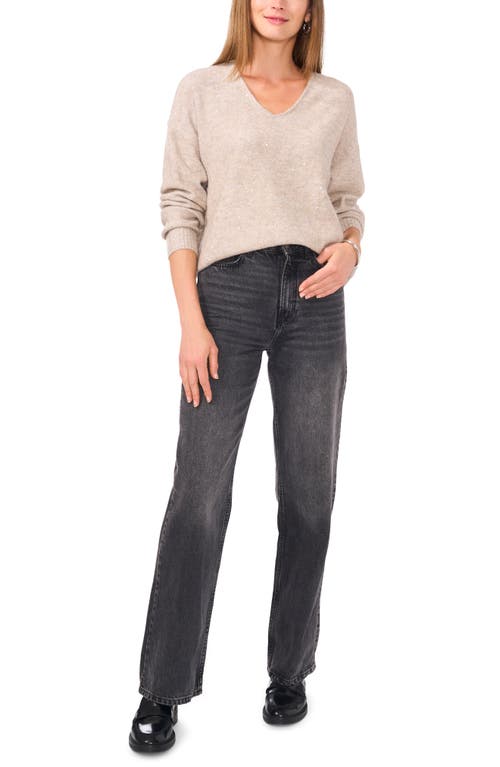 Shop Vince Camuto Sequin Detail V-neck Sweater In Flax