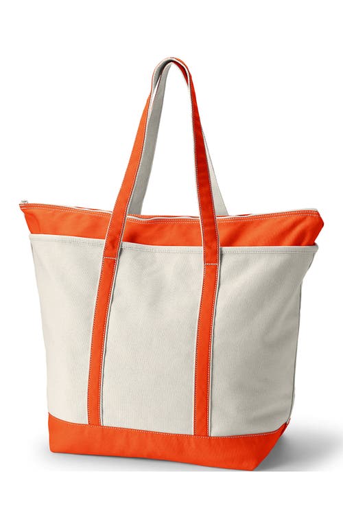 Lands' End Zip Top Long Handle Canvas Tote Bag In Natural/natural