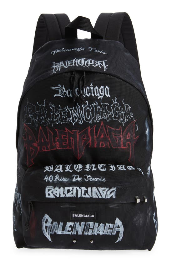 Shop Balenciaga Explorer Metal Graffiti Canvas Backpack In Black