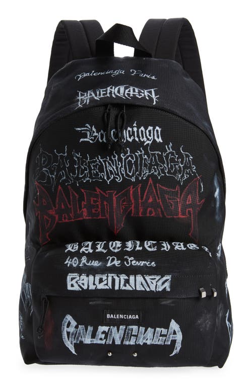 Balenciaga Explorer Metal Graffiti Canvas Backpack in Black at Nordstrom