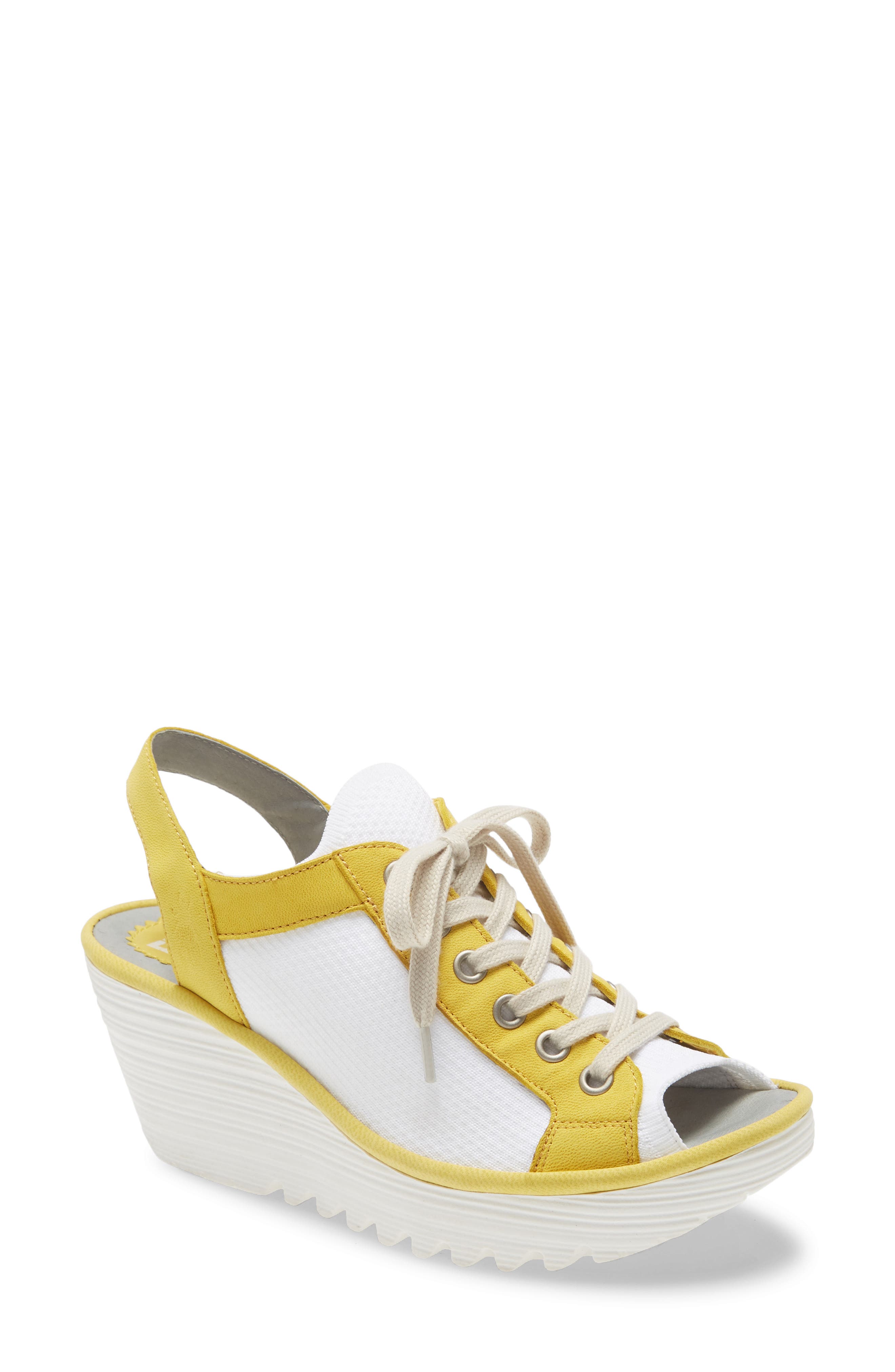 yellow lace up wedges