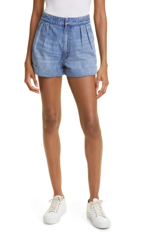 Alice + Olivia Conry Pleated Nonstretch Denim Shorts in Ivy Blue
