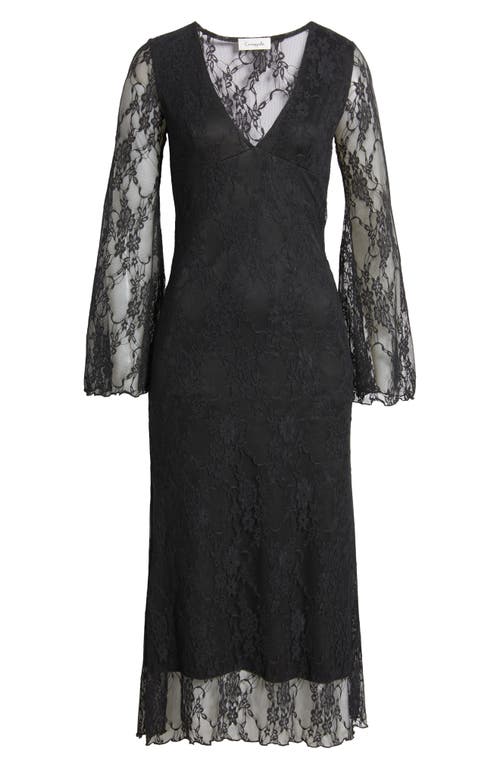 Shop Loveappella Bell Lace Overlay Long Sleeve Midi Dress In Black