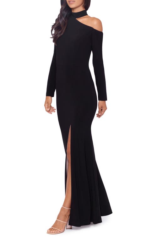 Shop Xscape Evenings Cutout Shoulder Long Sleeve Gown In Black/nude