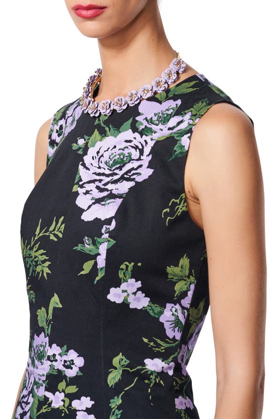Shop Carolina Herrera Floral Sleeveless Stretch Cotton Minidress In Black Multi