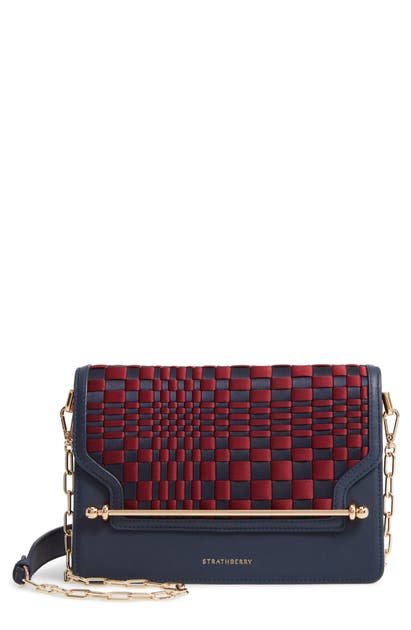 STRATHBERRY WEAVE EAST/WEST SATIN & LEATHER CROSSBODY BAG,20194-192-500-300-W