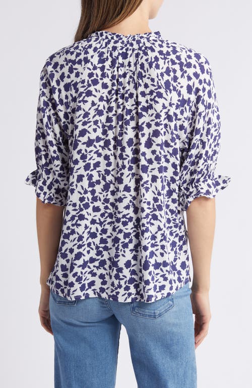 Shop Bobeau Print Ruffle Blouse In Ivory/navy