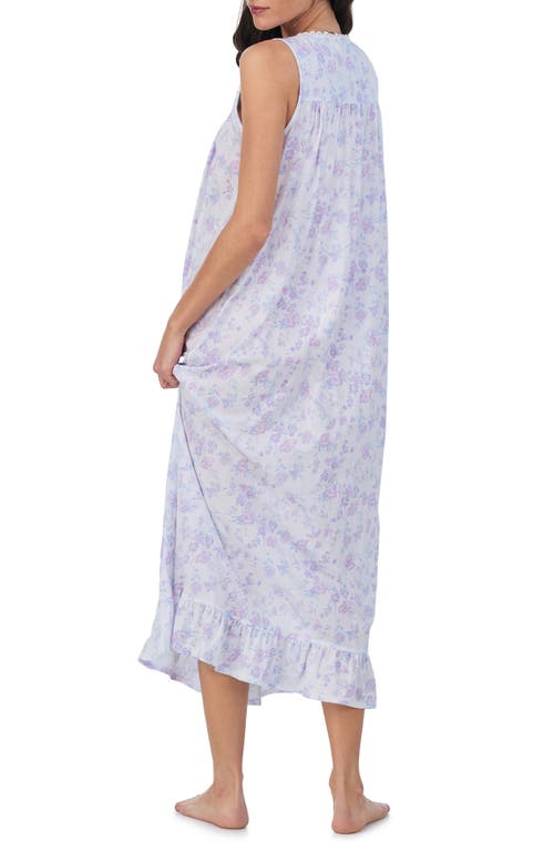 Shop Eileen West Floral Sleeveless Ballet Cotton & Modal Nightgown In White Floral