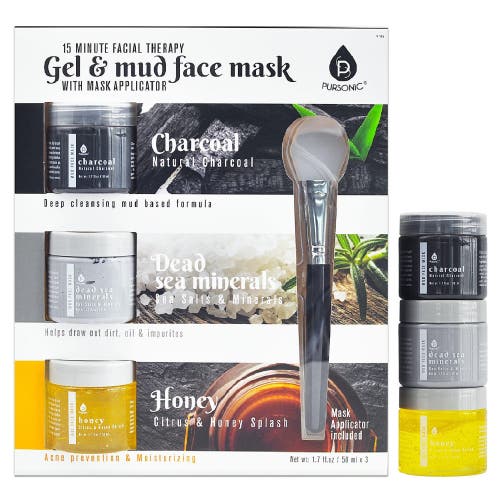Pursonic 3 Pack Facial Therapy Mud Face Mask With Mask Applicator In Grey