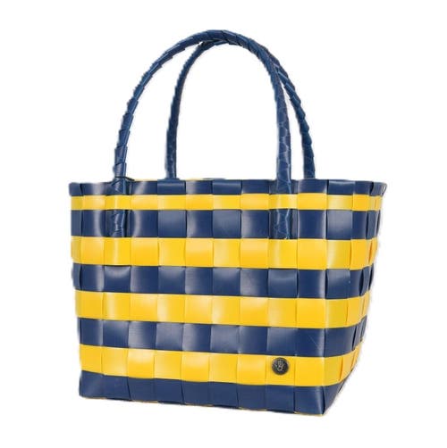 Shop Handed By Paris Spirit Recycled Tote Bags In Blue/maize Stripes