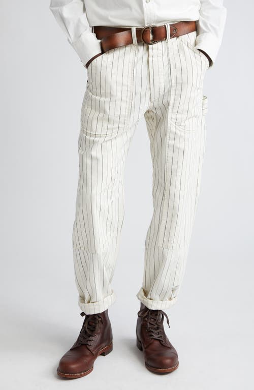 Moore Pinstripe Herringbone Carpenter Pants in Off White/Black