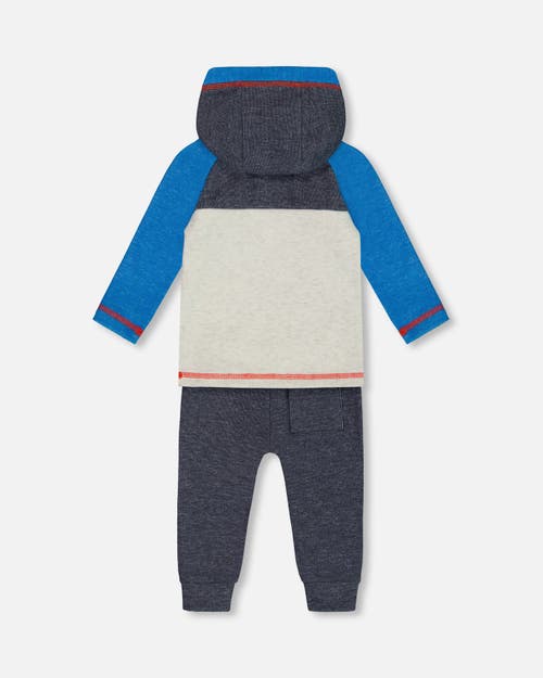 Shop Deux Par Deux Baby Boy's Super Soft Hooded Top And Brushed Jersey Pant Set Navy In Peacoat