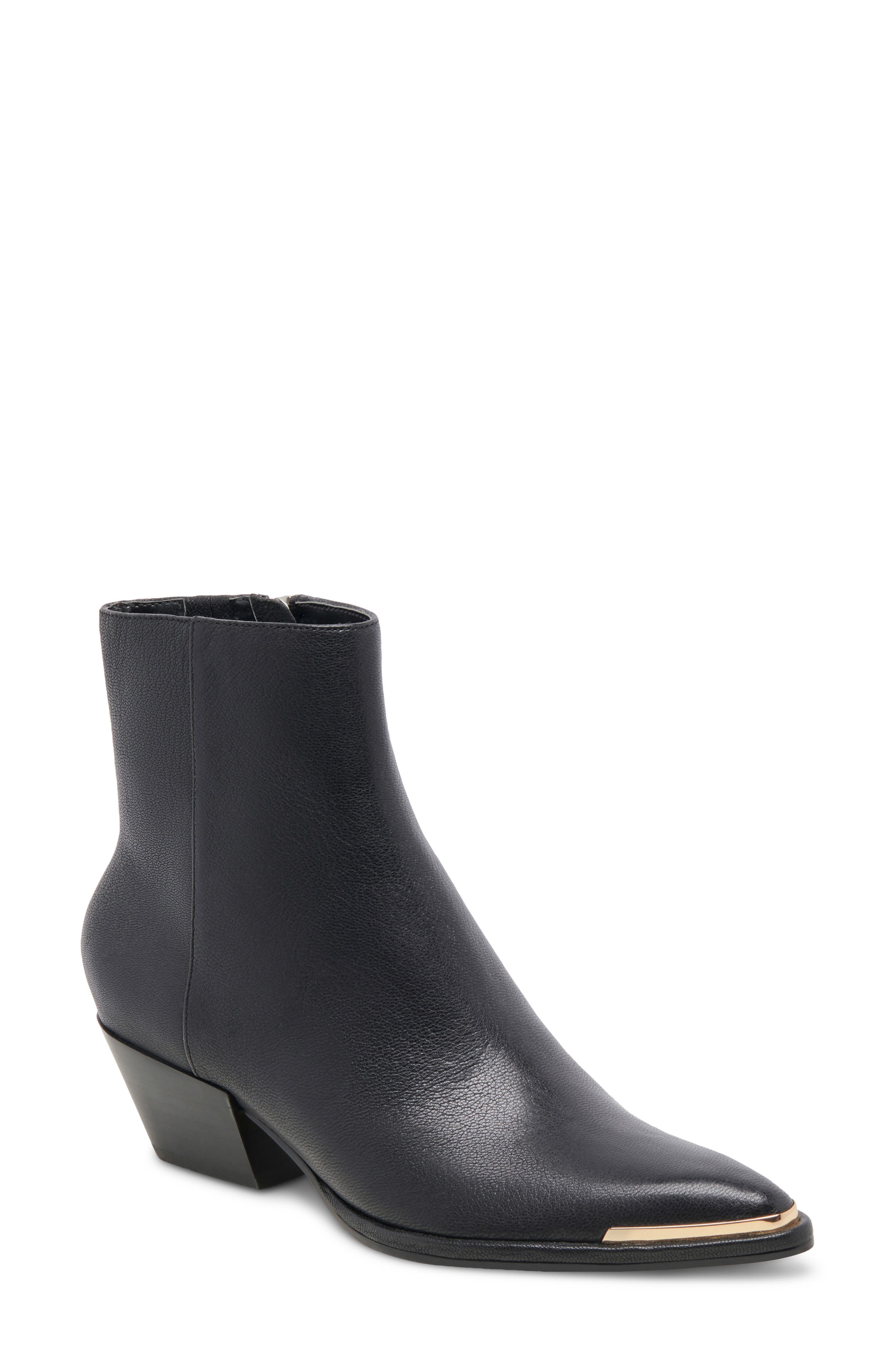 Dolce Vita Nonah Pointed Toe Bootie In Black Leather
