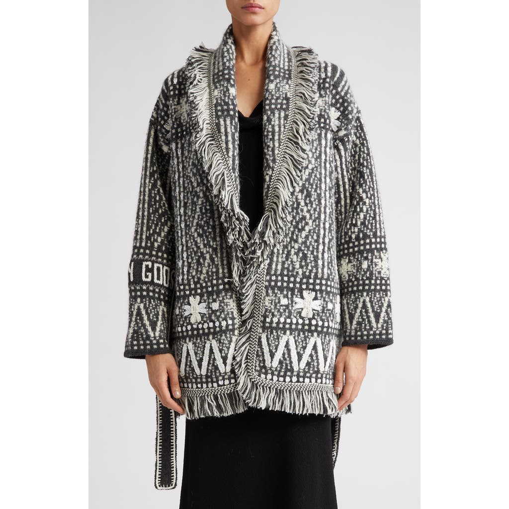 Golden Goose Journey Collection Fair Isle Wool & Alpaca Cardigan In Dark Melange Grey/lambs Wool