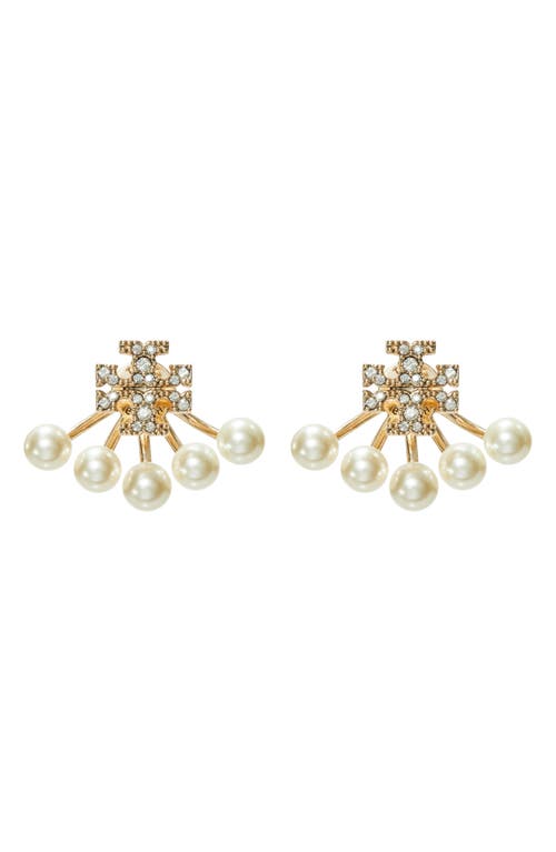 Tory Burch Kira Front And Rear Earrings In Tory Gold/pearl/crystal