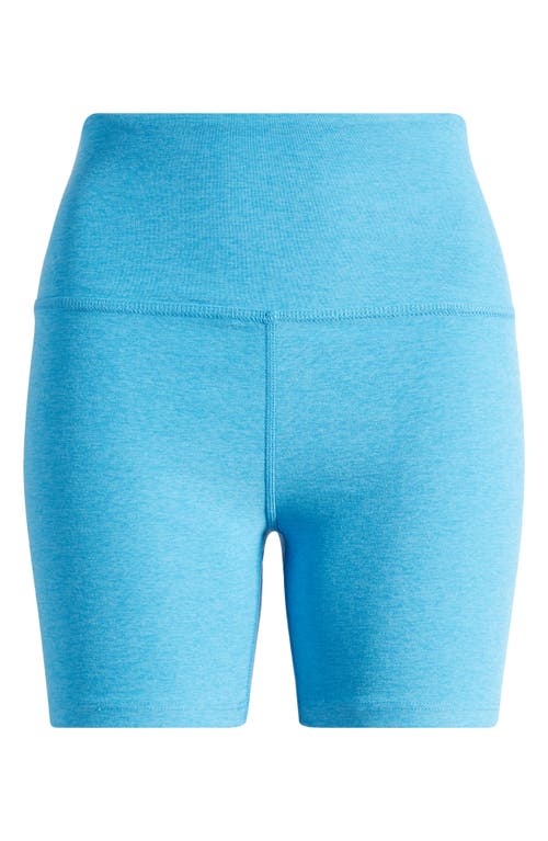 Shop Beyond Yoga Keep Pace Space Dye Bike Shorts In Cali Blue Heather