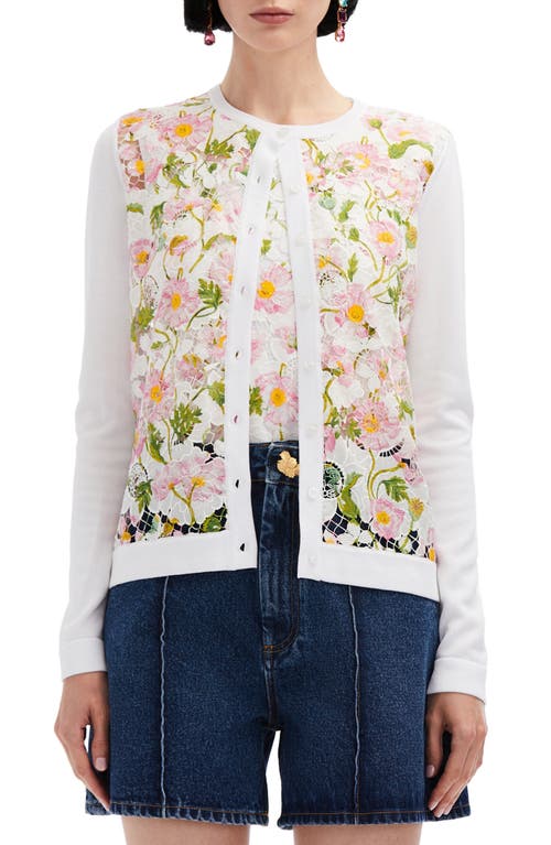 Oscar de la Renta Botanical Guipure Lace Cardigan White at Nordstrom,