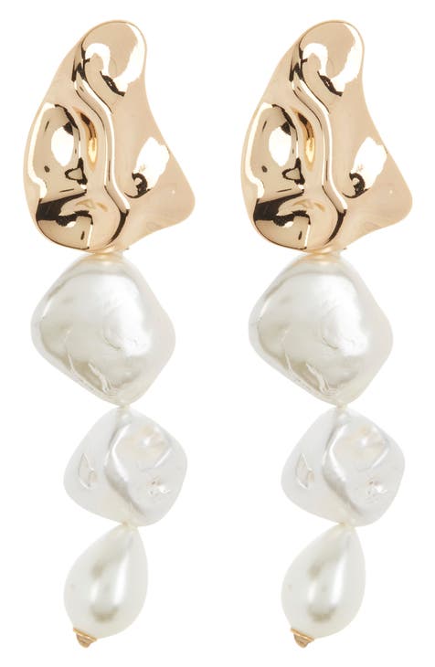 9.5-10mm Imitation & Freshwater Pearl Linear Drop Earrings