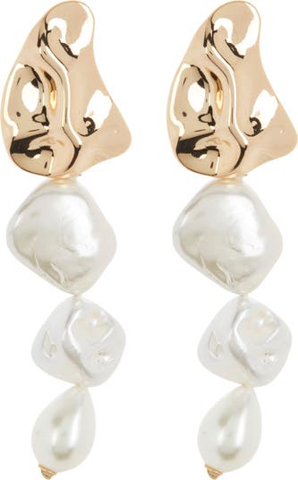 9.5 10mm Imitation Freshwater Pearl Linear Drop Earrings