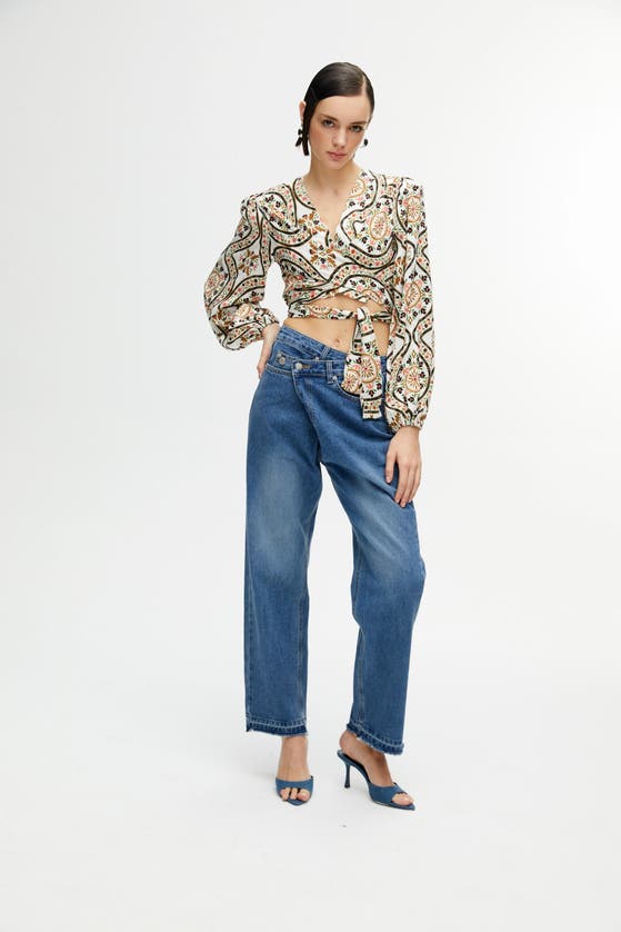 Shop Nocturne Printed Double-breasted Crop Top In Multi-colored